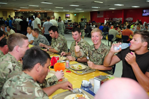 Troops enjoy the feast.