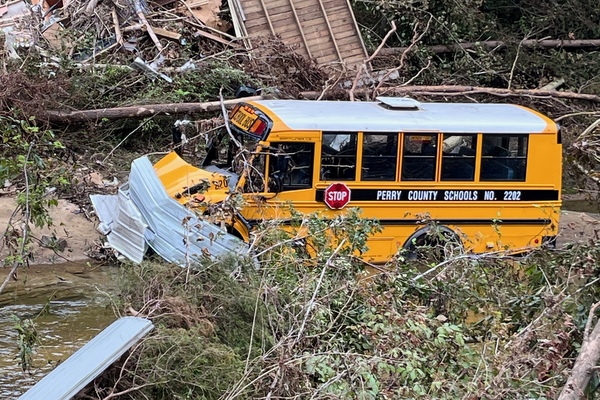 school bus in mud