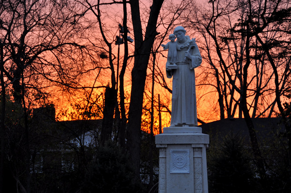 St. Anthony Statue and sunrise