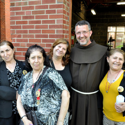 Fr. Mark Soehner, OFM, with pilgrims