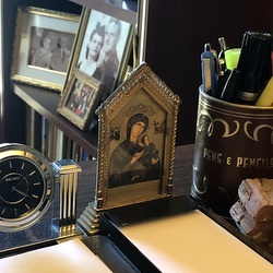 Our Lady of Perpetual Help shrine on desk