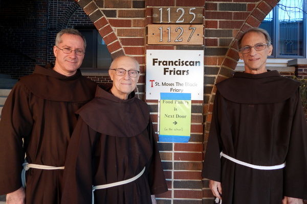 Friars Alex Kratz, Maynard Tetreault, and Louie Zant at St. Moses the Black friary in Detroit