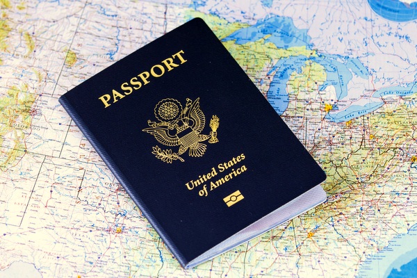 passport on map of USA