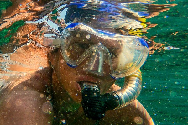 boy snorkeling underwater