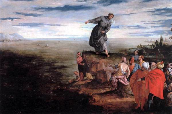painting of St. Anthony standing on shore