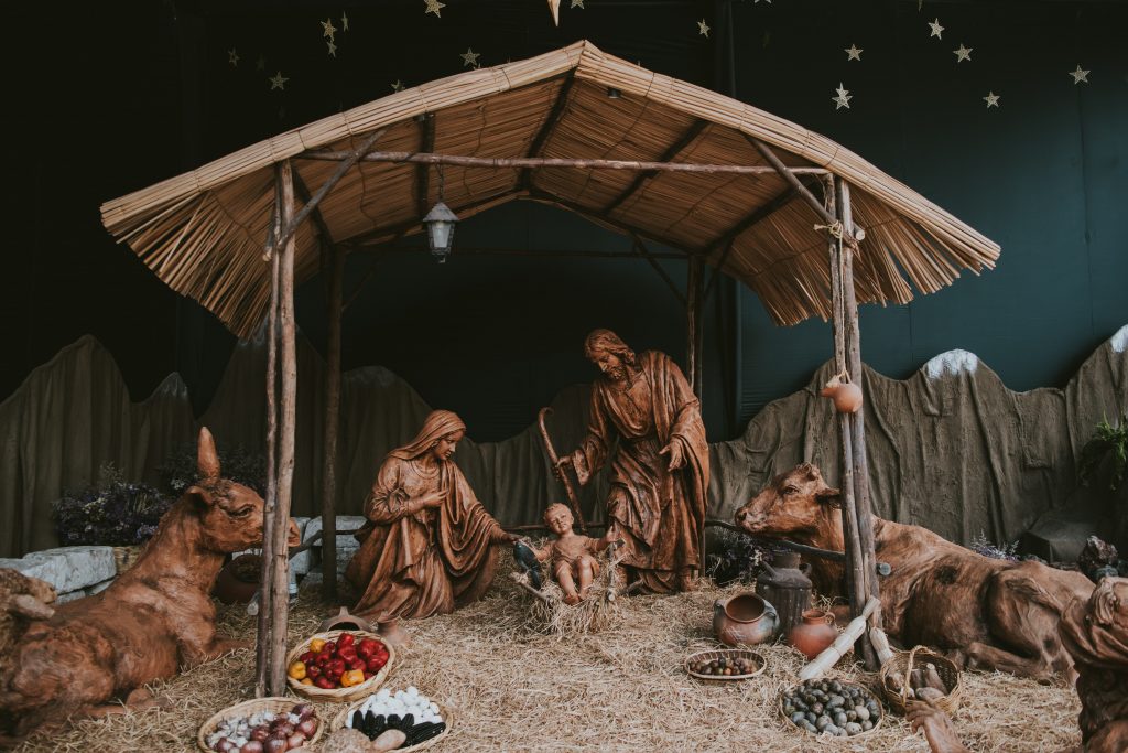 Wooden nativity scene with Baby Jesus